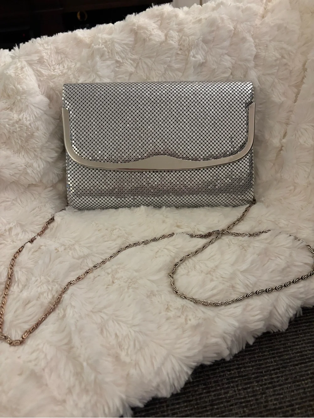 Vintage Carolyne Barton Silver Mesh Evening Clutch Shoulder Bag Chain Strap